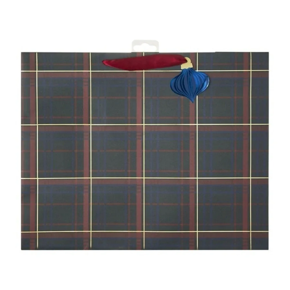 My Texas House XL Tartan Plaid Christmas Gift Bag – Red Green Navy